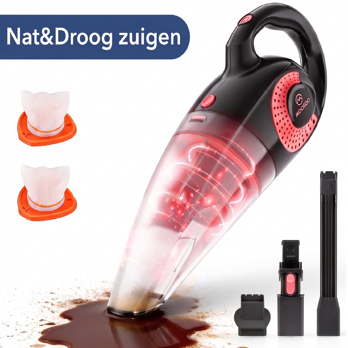 Bol.com Moosoo Kruimeldief Snoerloos - Autostofzuiger - Nat&Droog - kruimelzuiger Sterke zuigkracht 8500PA met opzetstukken - sc... aanbieding