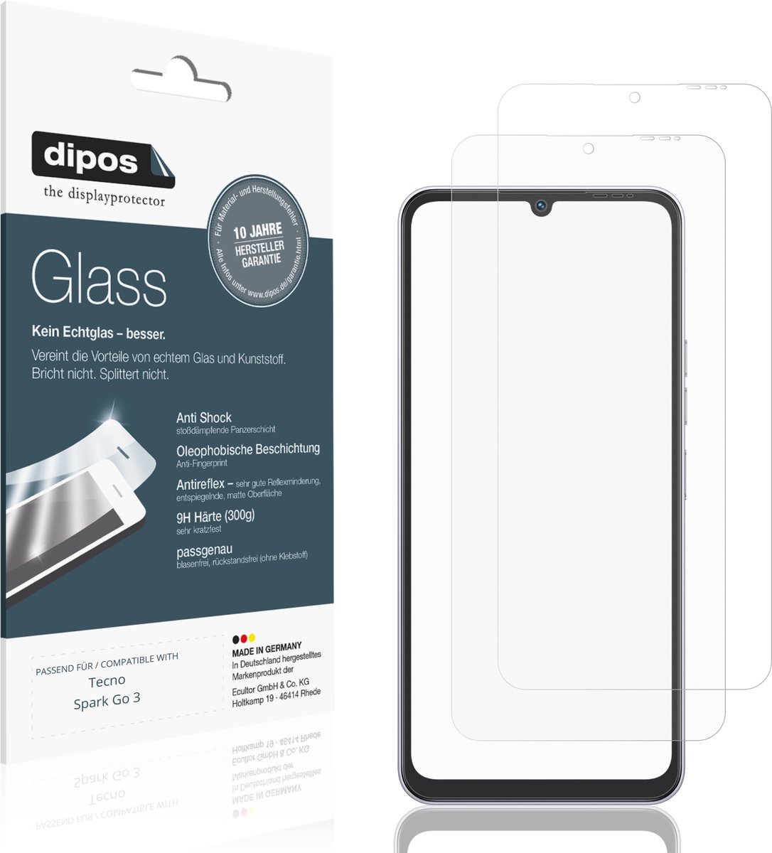 dipos – 2x Matte Pantserfolie geschikt voor Tecno Spark Go 3 | 9H Screenprotector