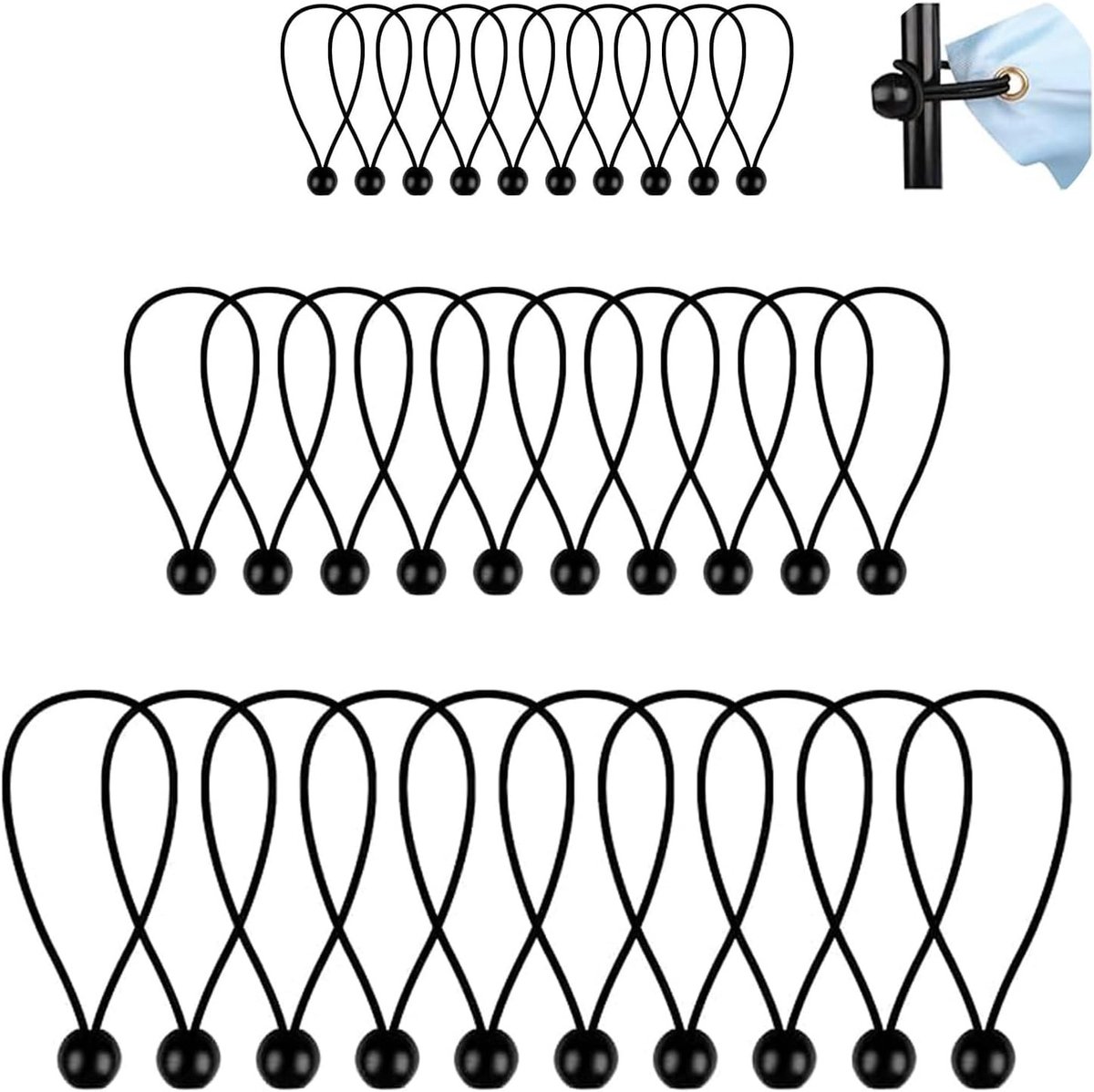 Set van 30 Elastische Spanbanden - Rubber - Diverse Maten - Hoge Treksterkte - Voor Bevestigen van Dekzeilen en Tenten