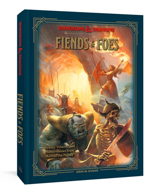 Dungeons & Dragons Fiends & Foes boek met een fantasy-illustratie van monsters en wezens in een grot.
