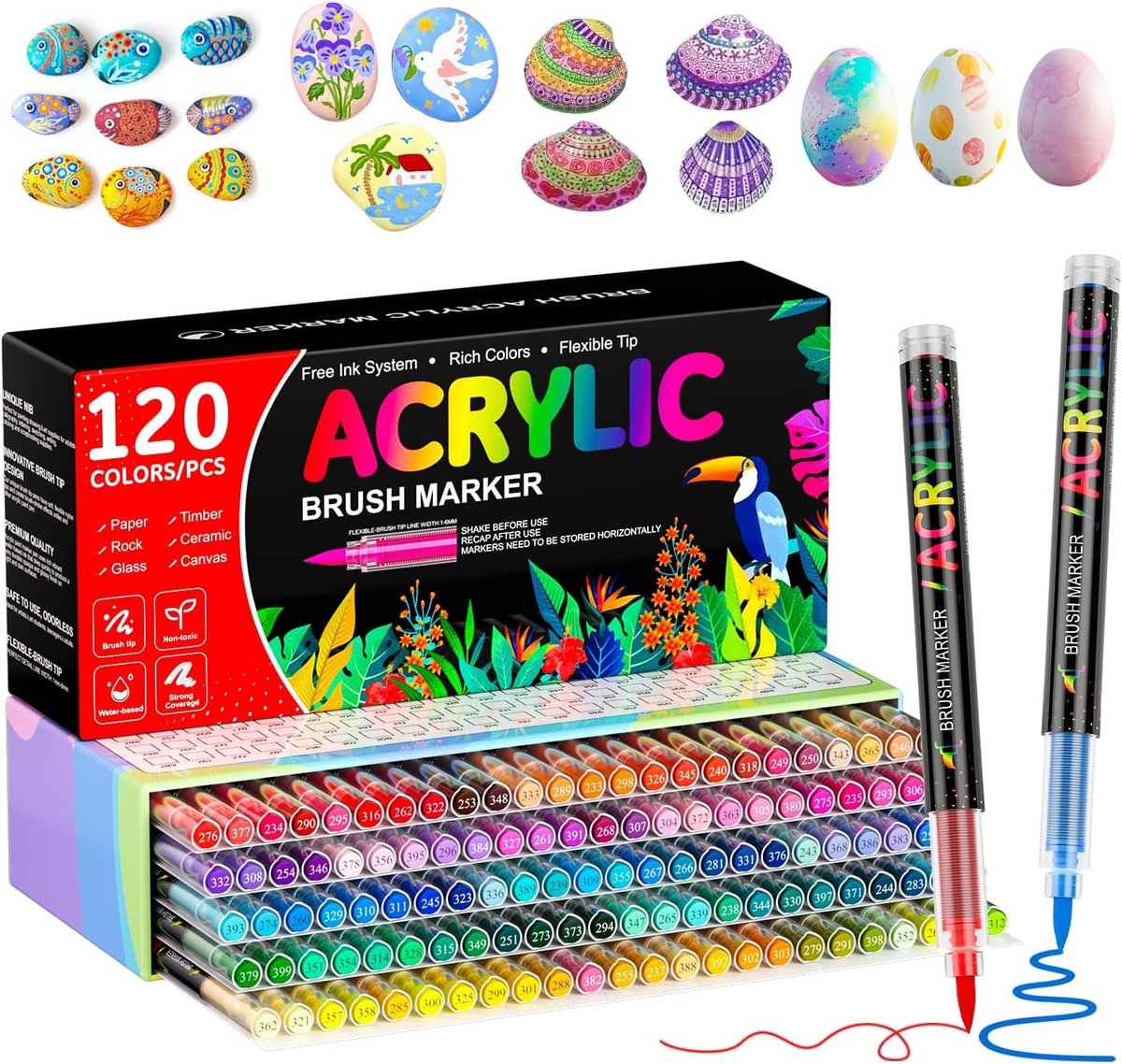 Kleuren Acrylverfstiften voor Stenen - Waterbestendig - 120 Levendige Kleuren - Sneldrogend - Voor Creatieve Projecten