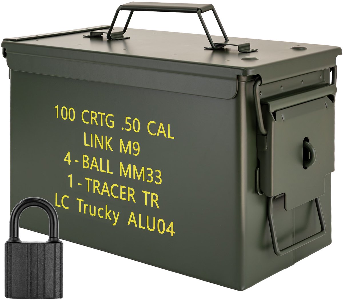 Trucky Munitiekist met slot – Metalen munitiekrat, opbergdoos met deksel – 31 x 16 x 19 cm – Legergroen metaal