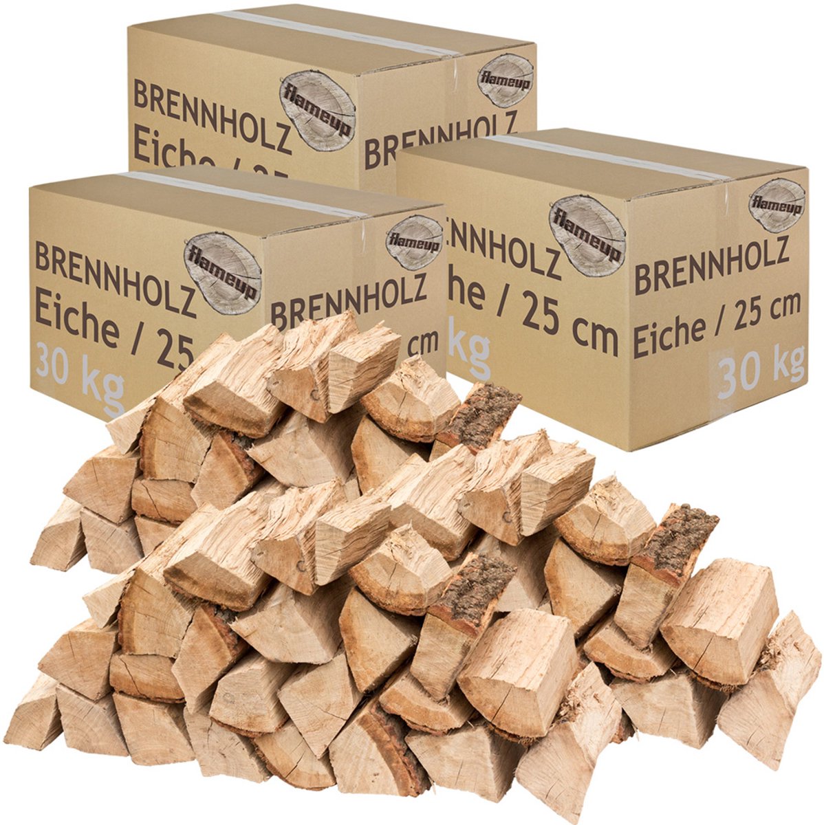 Brandhout, eikenhoutblokken, 90 kg, voor kachels, open haarden, vuurkorven en barbecues, 25 cm lang, ovengedroogd, flameup