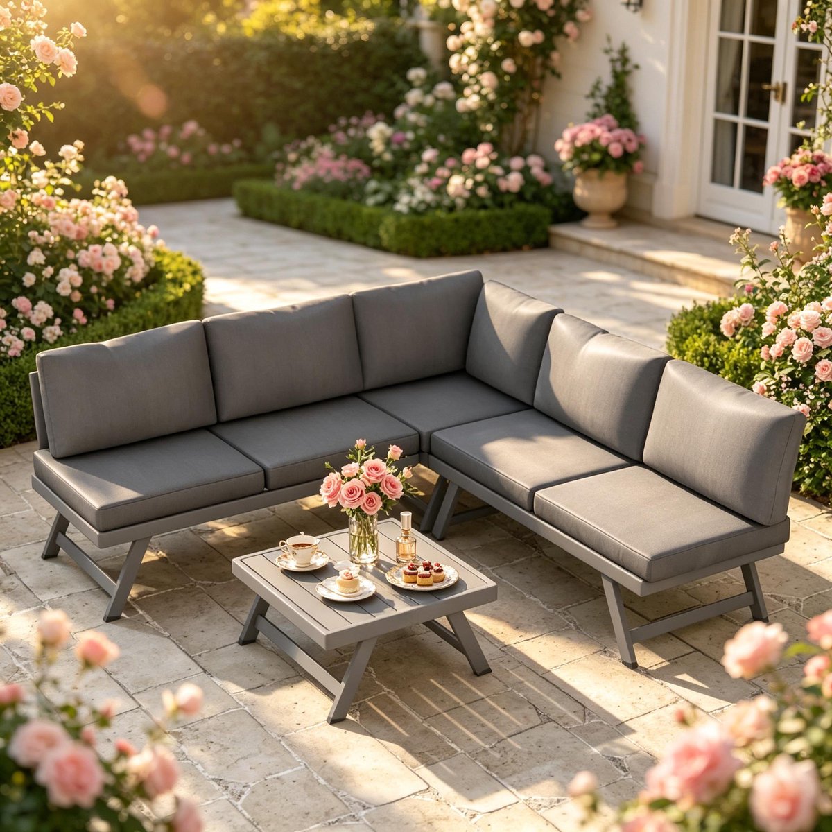 Clruro Loungeset - 4-delig - Compleet Set voor Buiten - Aluminium en Staal - Grijs