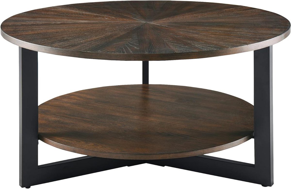 Ronde salontafel - Bijzettafel Houten tafel - Woonkamer organiseren - Twee opbergniveaus - 85 x 45 cm - Rustiek bruin