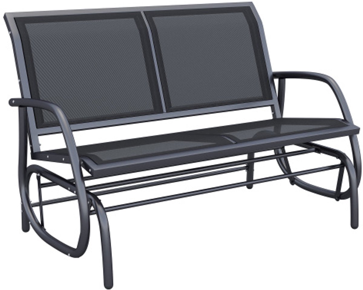 Schaukelbank 2-Zits 120x70x88cm Zwart Metalen Frame Ademend Netstof 200kg Draagkracht voor Tuin Terras Balkon