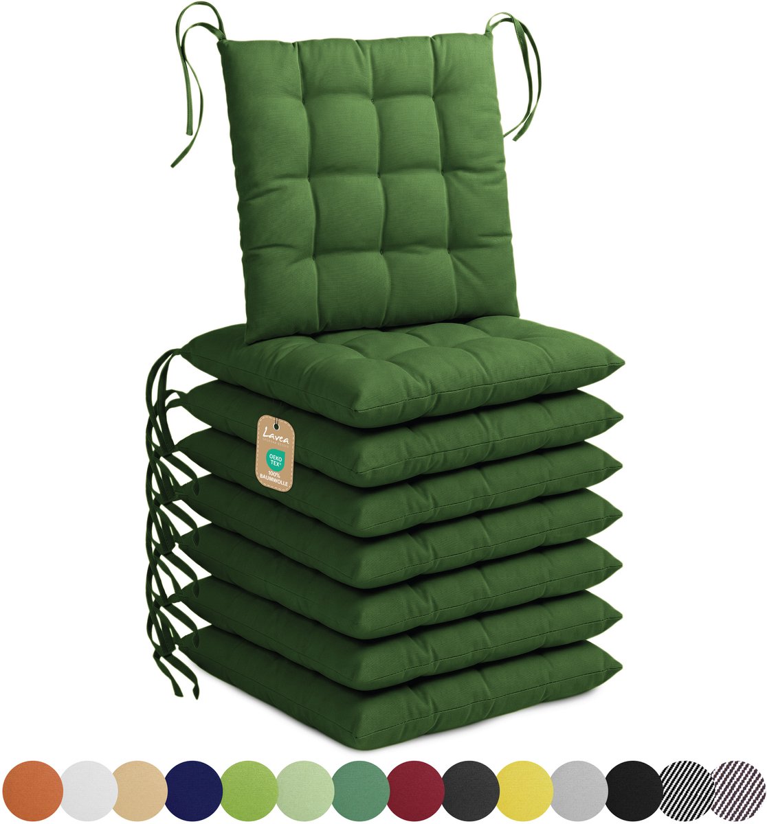 Lavea® Stoelkussens 40x40 cm, Set van 8 – Zitkussen & Stoelpads voor Binnen en Buiten – Comfortabel, Wasbaar en Duurzaam – Donkergroen