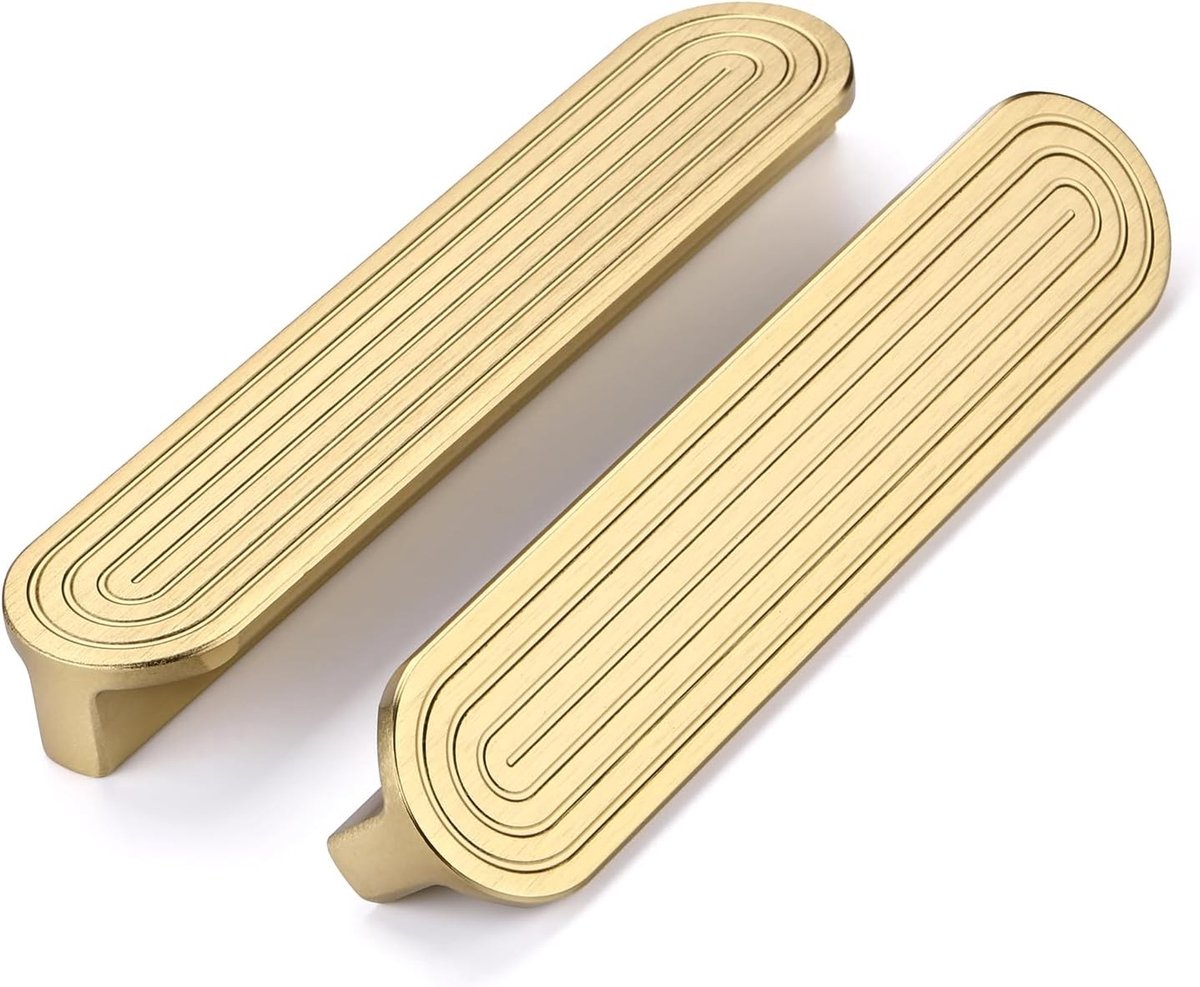 6 Stuks Messing Gouden Kastgrepen, Luxe Gouden Handgrepen voor Keuken en Meubels – 128mm Boorgatafstand