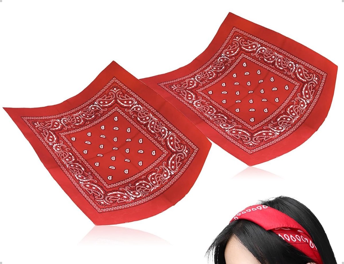 Set van 2 Multifunctionele Sjaals van Polyester met Piraten Paisley Patroon voor Motorfietsen, Fietsen en Dagelijks Gebruik (Rood)