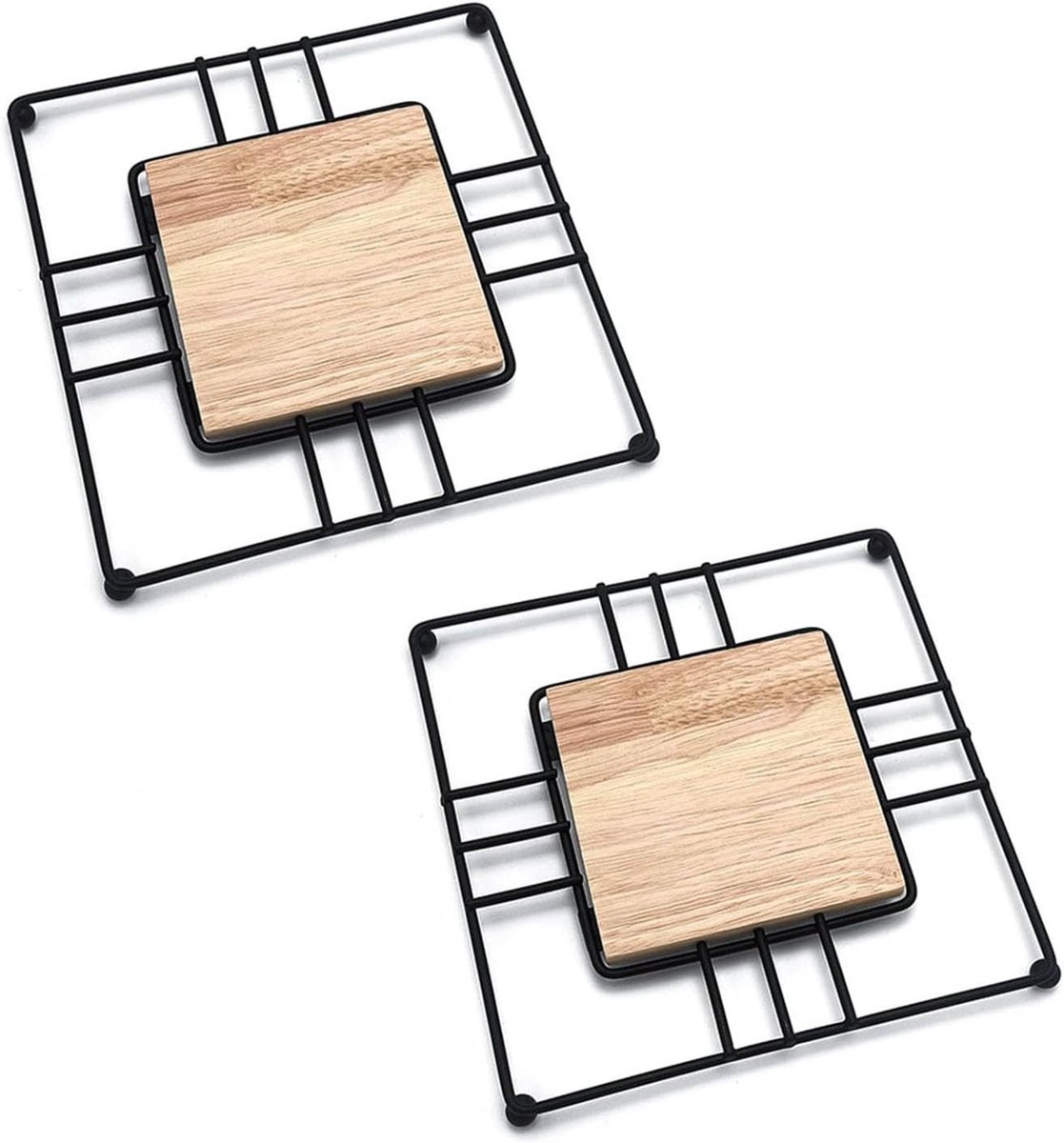 Set van 2 Ronde Warmtebestendige Pannenonderzetters, Keukenmat, Tafelbescherming, Hittebestendige Coaster en Afwasmat (Zwart, Vierkant)