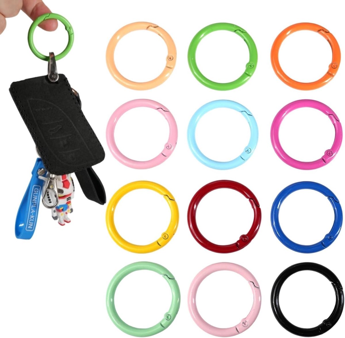 Set van 12 Kleurrijke Carabiner Haken met O-Ring - 25mm Sleutelhangers voor Rugzak, Tas en DIY Accessoires