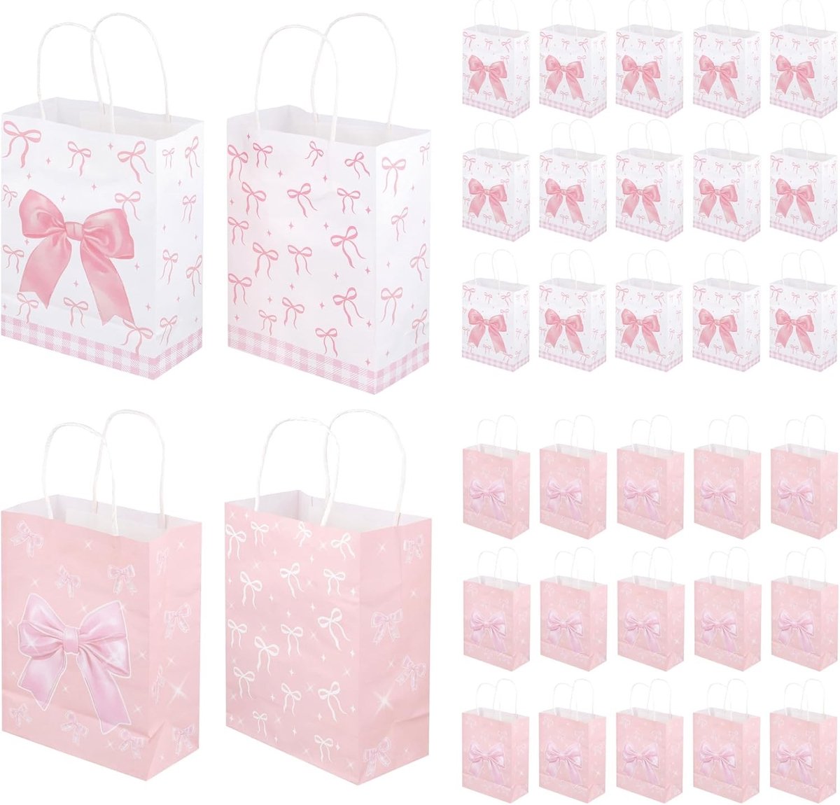 Roze Papier Gift Zakken - 36 Stuks Medium Size met Handvatten voor Feestjes en Verpakking, 21x16x8cm