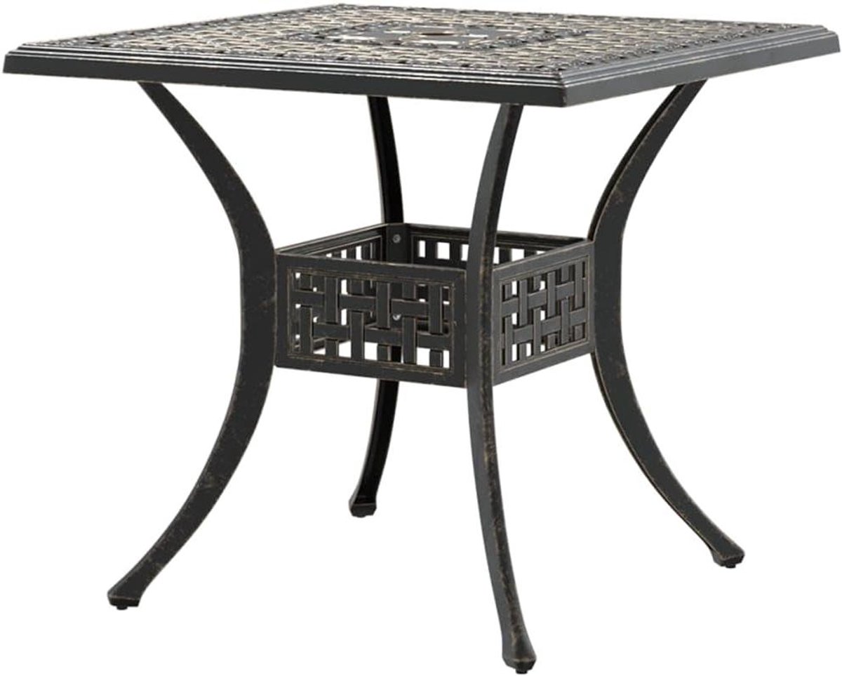 Tuintafel Gegoten Aluminium - Balkontafel Terrastafel - Buiten Zitten - Met Parasolgat - 80 x 80 cm - Bronskleurig