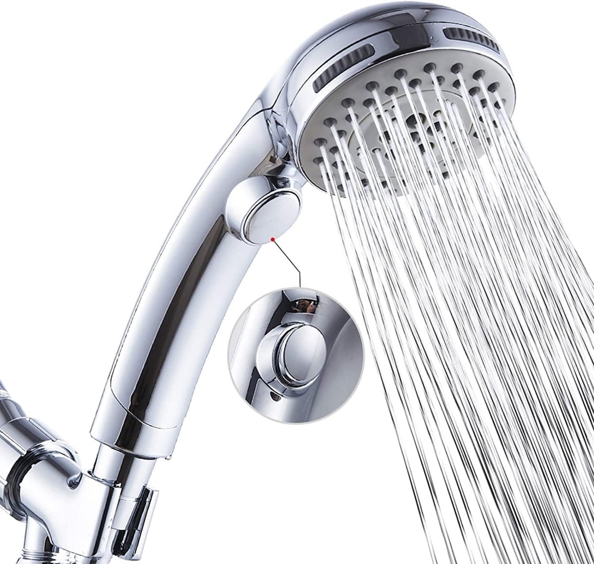 QTTVBTNA -Luxe Massage Douchekop - Handdouche Met Sproeier - 6 Standen Douche Systeem - Waterbesparende Aan Uit Schakelaar - Roestvrij Staal En Messing Connectie - Verstelbare Hoek Beugel - 1 Set