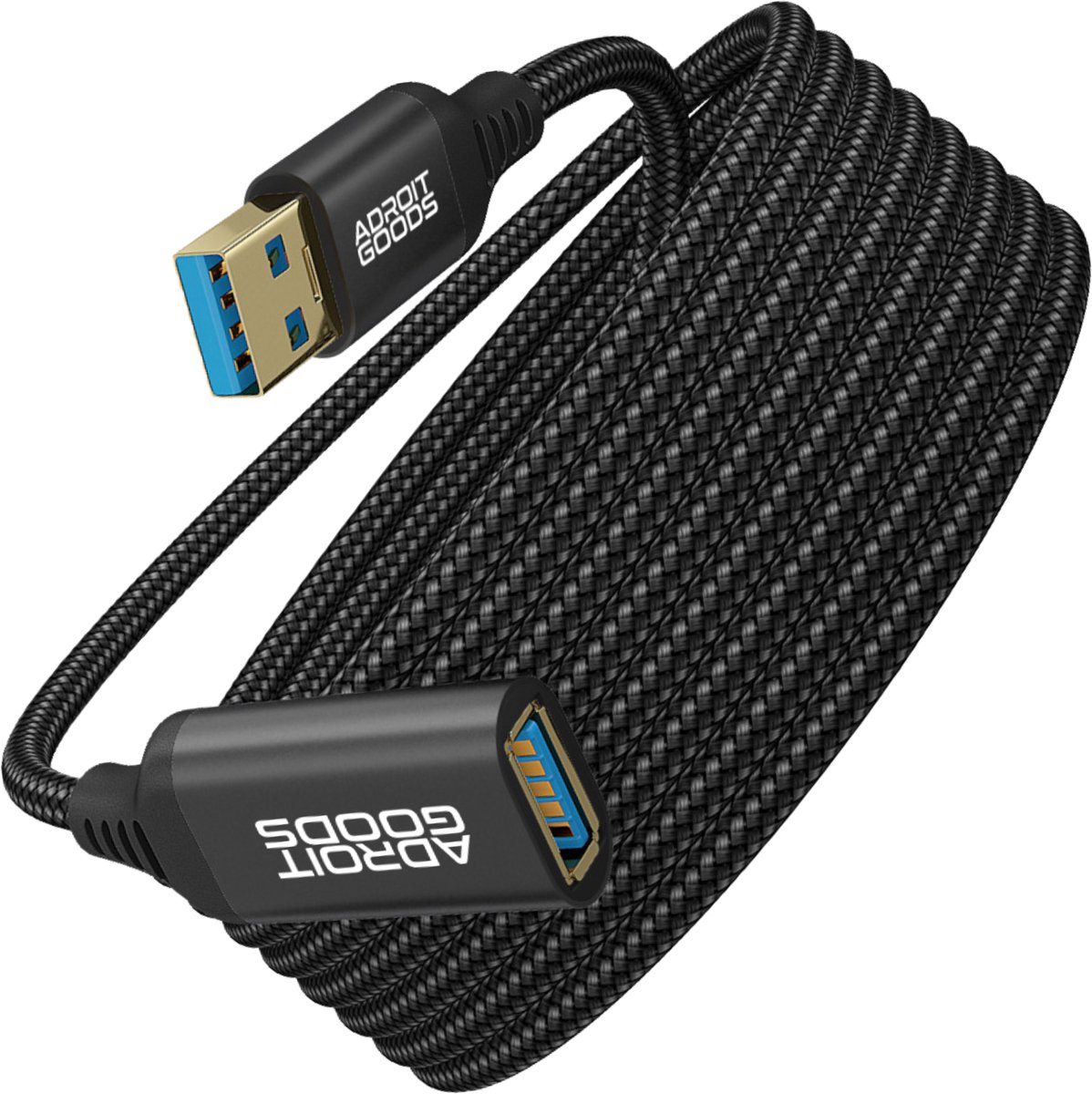 AdroitGoods USB 3.0 Verlengkabel A Male naar A Female 5Gbps High Speed USB Verlengkabel Duurzaam Flexibel Stabiele Dataoverdracht Plug & Play zwart 1 m