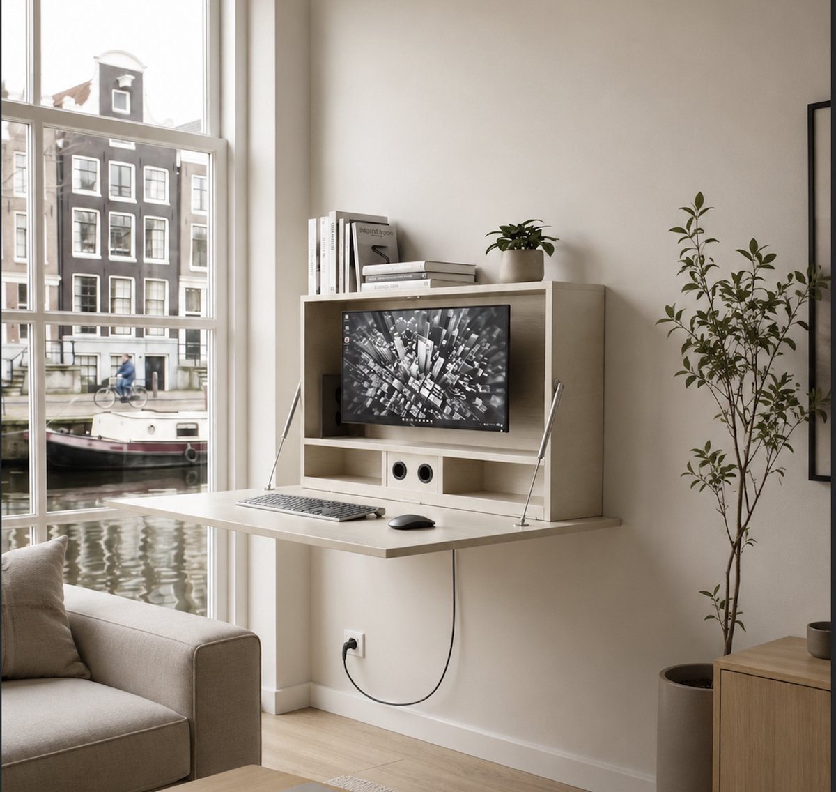 Wandbureau inklapbaar | Inklapbaar bureau | Bureau thuiswerkplek | 123x80 | Champagne metallic