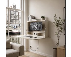 Wandbureau inklapbaar | Inklapbaar bureau | Bureau thuiswerkplek | 123x80 | Champagne metallic