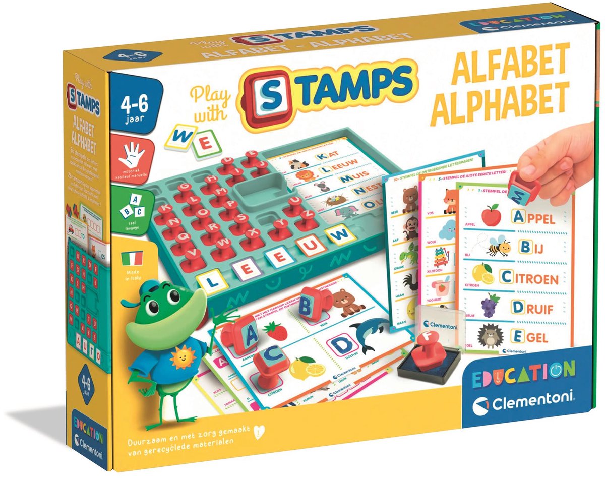 Clementoni Spelen met Stempels Alfabet - Leren Schrijven Spel - Ik Leer Letters Lezen - Educatief Speelgoed Cadeau voor Kleuters, Meisjes en Jongens