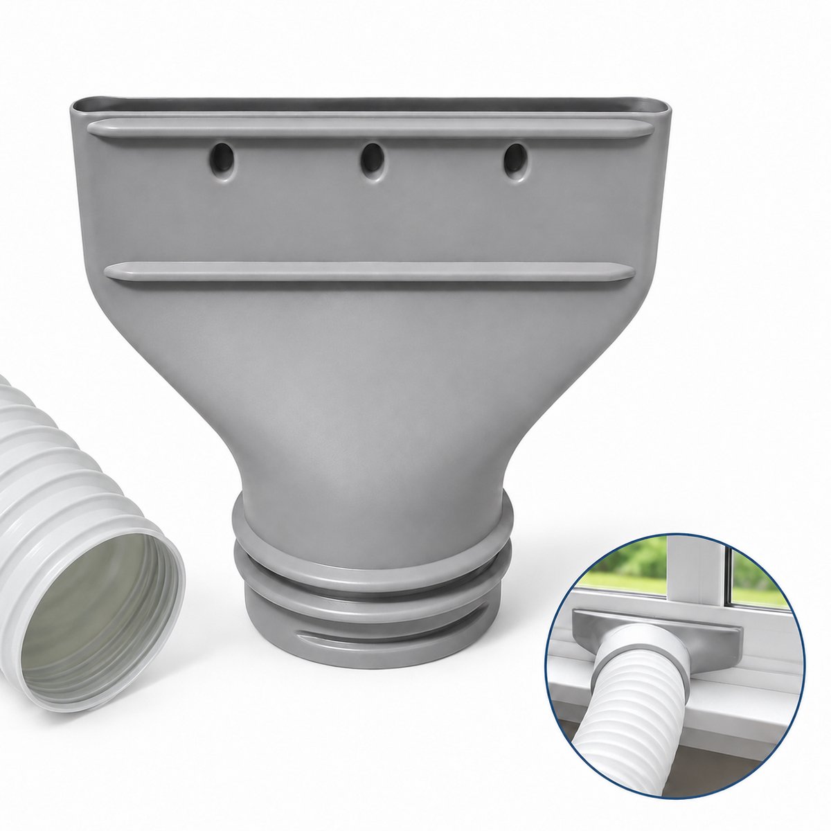 VHV Airco Raamadapter - Platte Raamuitgang voor Mobiele Airco - Afvoerslang Adapter Ø13 cm - Raamafdichting Accessoire - Stevige Kunststof Aansluiting - Eenvoudige Montage