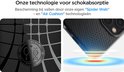 Zwart Spigen telefoonhoesje met "Spider Web" en "Air Cushion" technologie voor schokabsorptie.