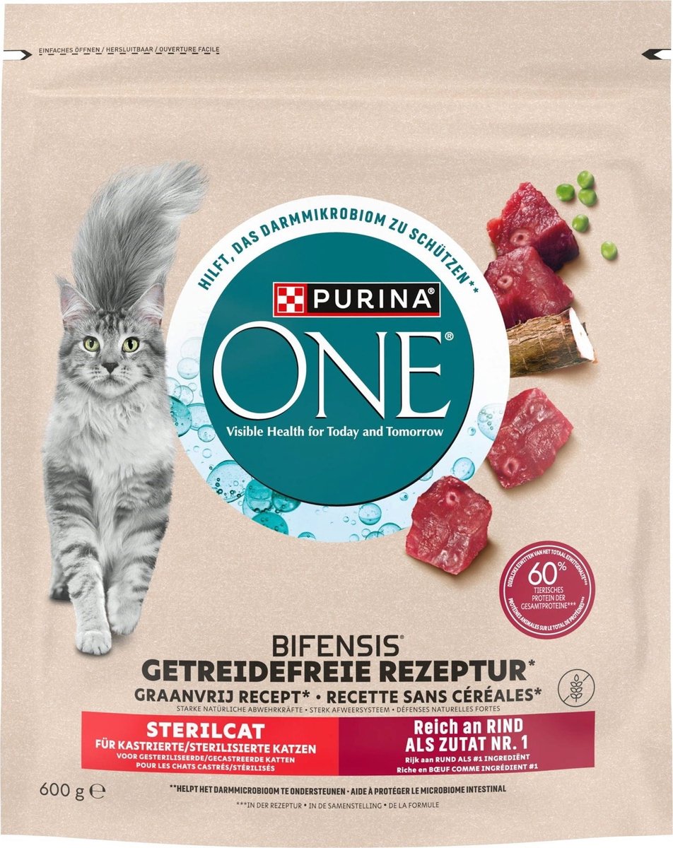 Purina PURINA ONE Sterilcat graanvrije droogvoeding met rundvlees (1 x 600g)