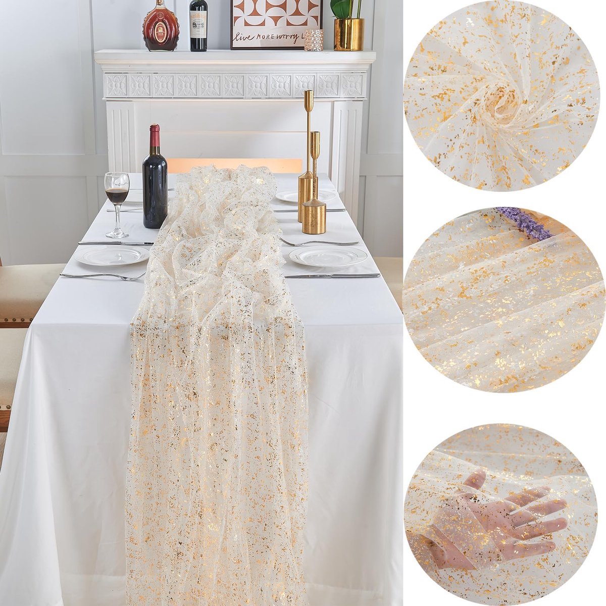 Gouden Tafelloper - Stoffen Tafelkleed - Feestelijke Decoratie - Pailletten en Folie - 72x305 cm - Goud