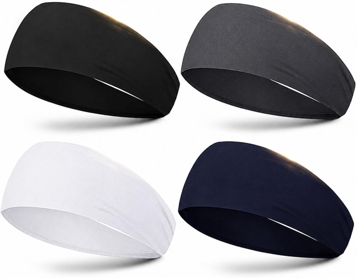 Katoenen haarbanden voor sporters, absorberend en ademend, perfect voor hardlopen, fietsen en voetbal, set van 4 stuks