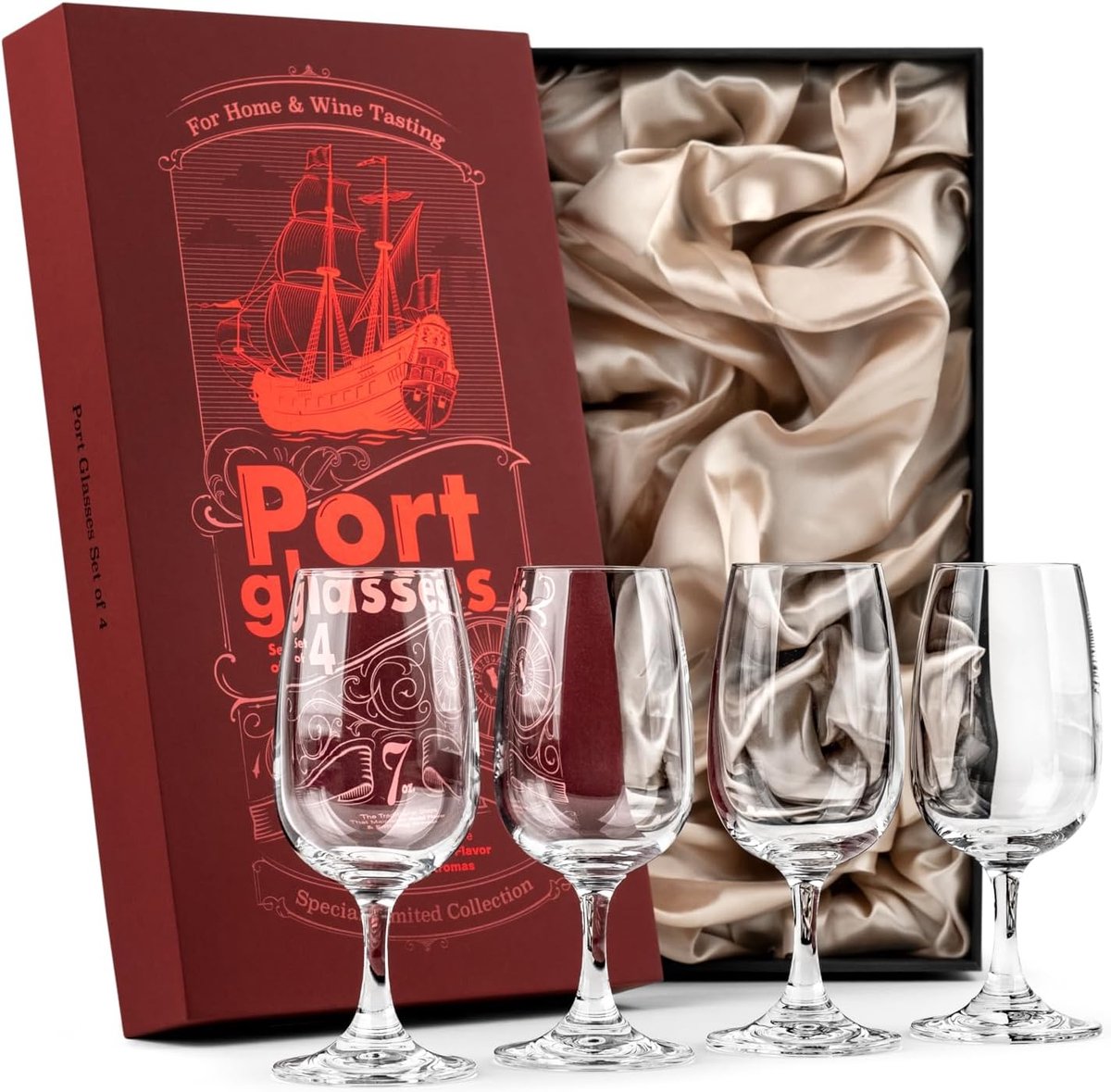 SnelShoppen - Set van 4 Kristallen Tasting Glazen voor Port, Dessertwijn, Sherry en Aperitief | 7 oz Mini Tulip Glazen met Korte Steel | Perfect voor