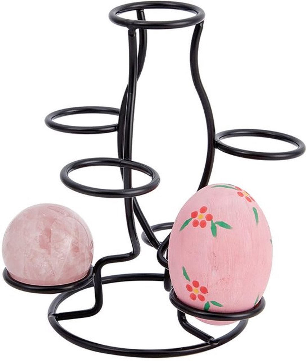 Kristallen bolhouders, displaystandaard met 7 eieren, zwart ijzer, multi-bol displayhouder voor kristallen bol, bol, bol, thuiskantoordecoratie, ornament, 12 x 10,5 x 14,2 cm