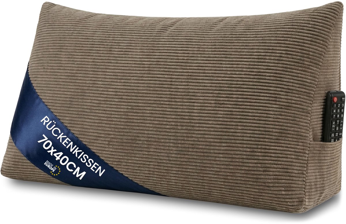 Leeskussen voor bed bank en hoofdbord 70 cm breed - groot driehoekig wigkussen rugkussen – bankkussen rugsteun lendenkussen om comfortabel te lezen in bed of tv te kijken kussen Bruin – Corduroy