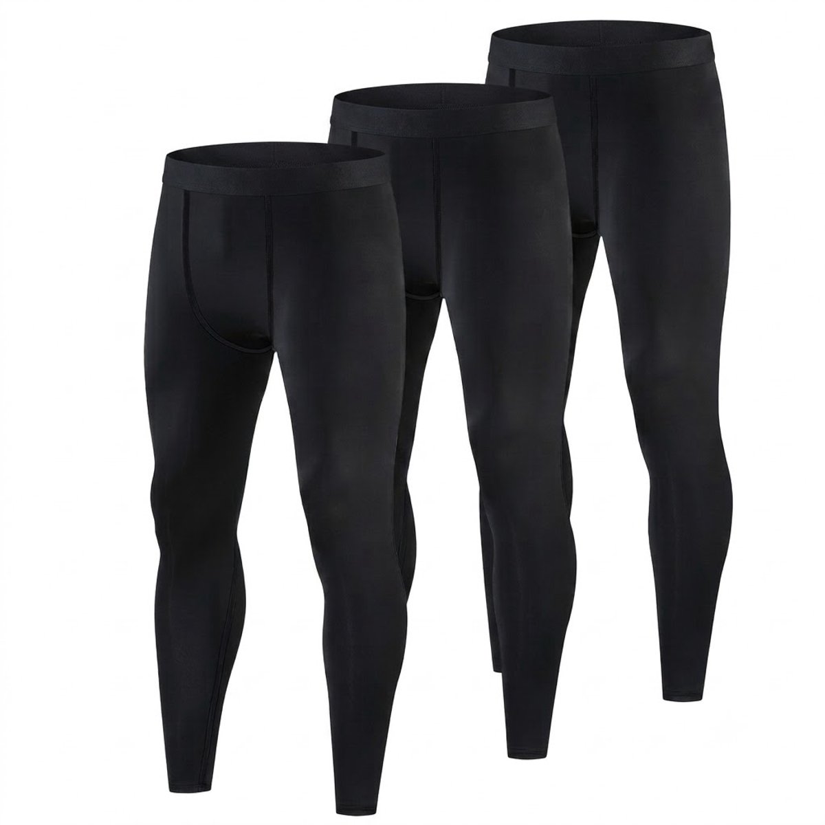 Zwart vechtsportlegging heren compressie broek sportlegging 3 stuks effen design elastische taille stretch fitness legging ademend voor hardlopen basketbal yoga training en buitensport maat XL