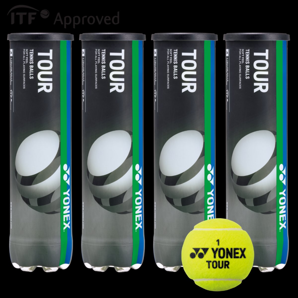 Yonex TOUR tennisballen - ITF approved - 4 blikken met elk 4 ballen - gasgevuld - 16 ballen