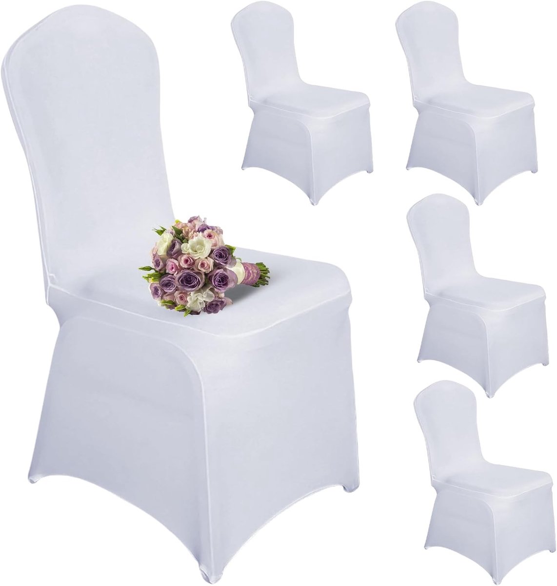 5 Stuks Witte Universele Rekbare Spandex Polyester Stoelhoezen voor Bruiloft en Feestdecoratie