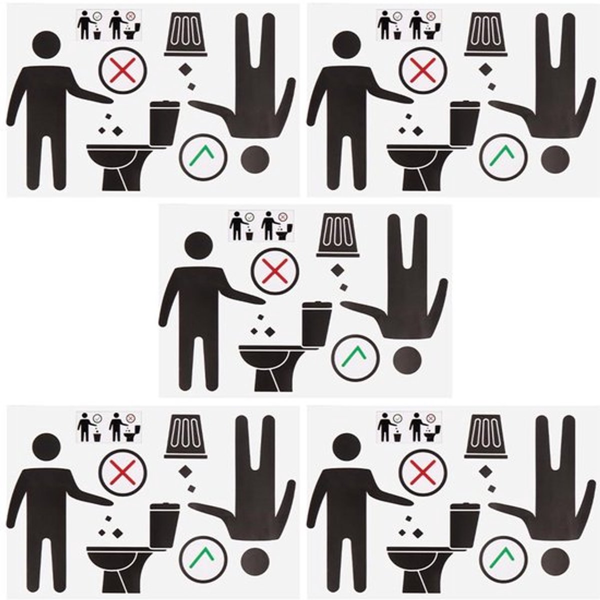 5 stuks zwarte slogan toiletstickers openbare nest toegestaan niet toegestaan waarschuwingsstickers badkamerbord doe-het-zelf emblemen pvc muurschildering toiletdeksel voor muur deur toiletruimte