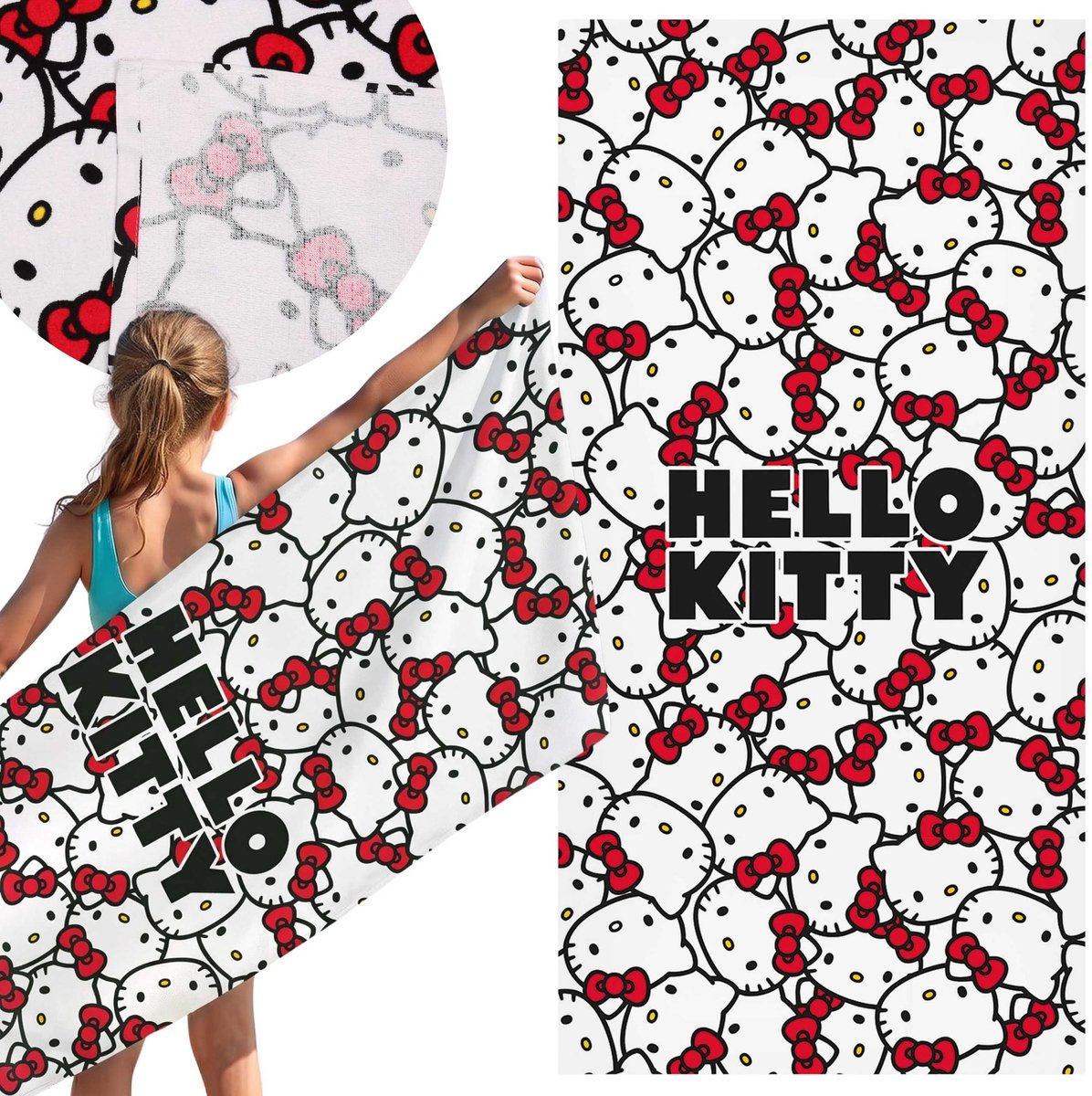 Hello Kitty Wit, SNELDROGEND strandlaken, badhanddoek, 100% KATOEN 70x140 cm OEKO-TEX