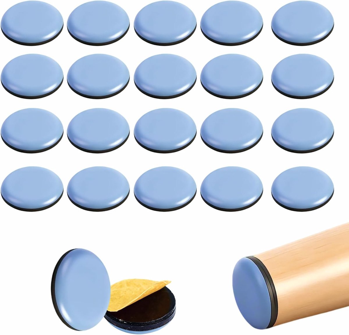 QTTVBTNA – 20 Stuks Teflon Meubelglijders – Zelfklevende Stoel- en Tafelpads – Glijders voor Zware Meubels,Vloerbescherming voor Laminaat, Tegels en Parket – Ø25mm