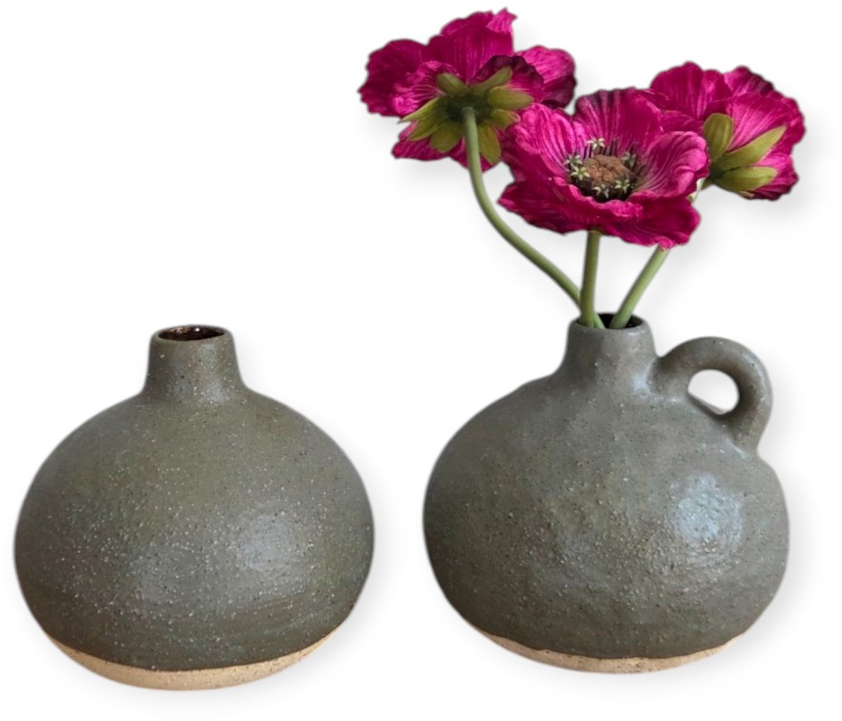 Home Society - Vaasjes - Keramiek - Set van 2 - Bolvorm - Grijs/Groen - Beige - 13 x 12 cm