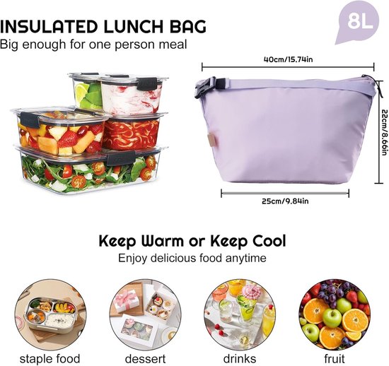Isolerende Lunchtas met Dikke Film, Lekvrij voor Werk, School en Picknick, Ruime Koeltas met Verstelbare Schouderriem, Geschikt voor Mannen en Vrouwen, Paars — afbeelding 2