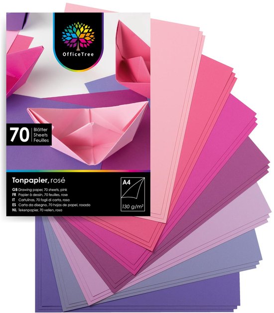 Kartonnen verpakking met 70 vellen roze gekleurd papier, A4 formaat, 130g/m².