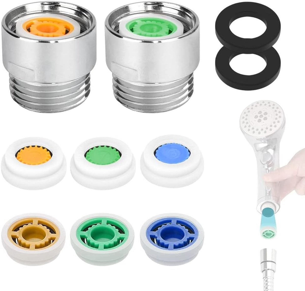 Set van 10 douche doorstromingsbegrenzer, waterbesparing, 1/2 inch, 4/7/9L, douchekop, milieuvriendelijk, waterbesparende insert