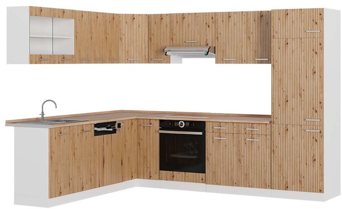 Vicco Hoekkeuken R-Line, Artisanaal eiken/Wit, 287 x 227 cm, WB Eik