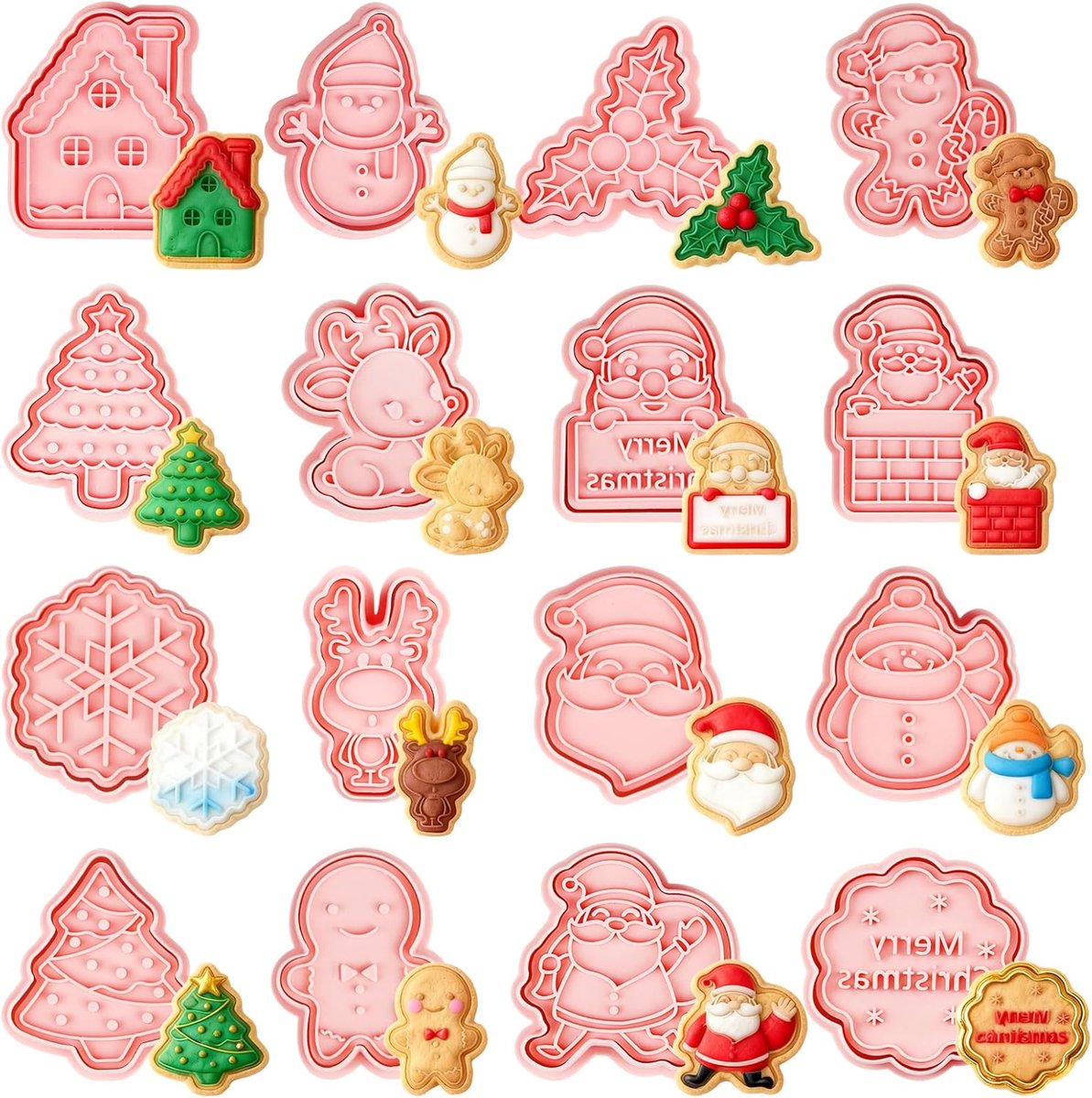 SnelShoppen - Speculatius uitsteekvormpjes 16 stuks 3D - Koekjesvormen voor kinderen, kerstuitstekers, taartdecoratie, doe-het-zelf, geschikt voor bro