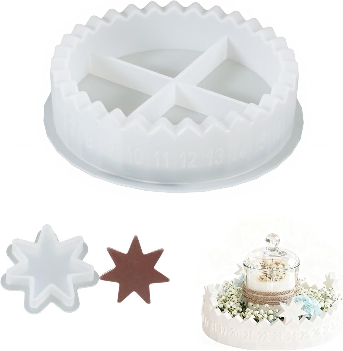 SnelShoppen - Silicone Advent Kalender Kerst, Silicone Mallen voor Kerst, Gietmallen, Silicone Adventskrans, 1-31 Sterren, DIY Creaties, Zeep, Epoxyha