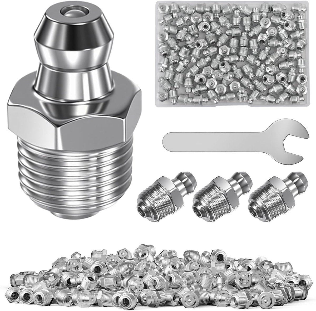 SnelShoppen - 120 Stuks Vetnippels M6x1mm, Rechte en Hoekige Vetnippels met Sleutel, Conische Nippels voor Auto's, Landbouw en Industriële Machines