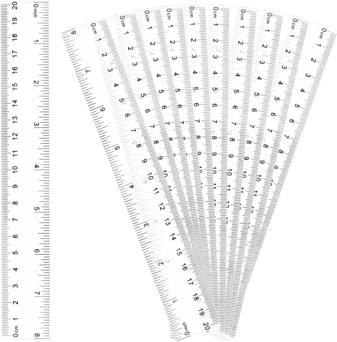 SnelShoppen - Pack van 10 Plastic Linialen 20 cm Transparante Linialen met Metrische en Inch Schaal voor School, Kantoor en Thuisgebruik - Precisie Li