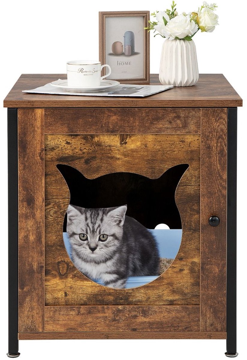 Kattenhuis - Voor buiten - Hok - Kooi - Bench - Ren - 1 verdieping - duurzaam - Bruin