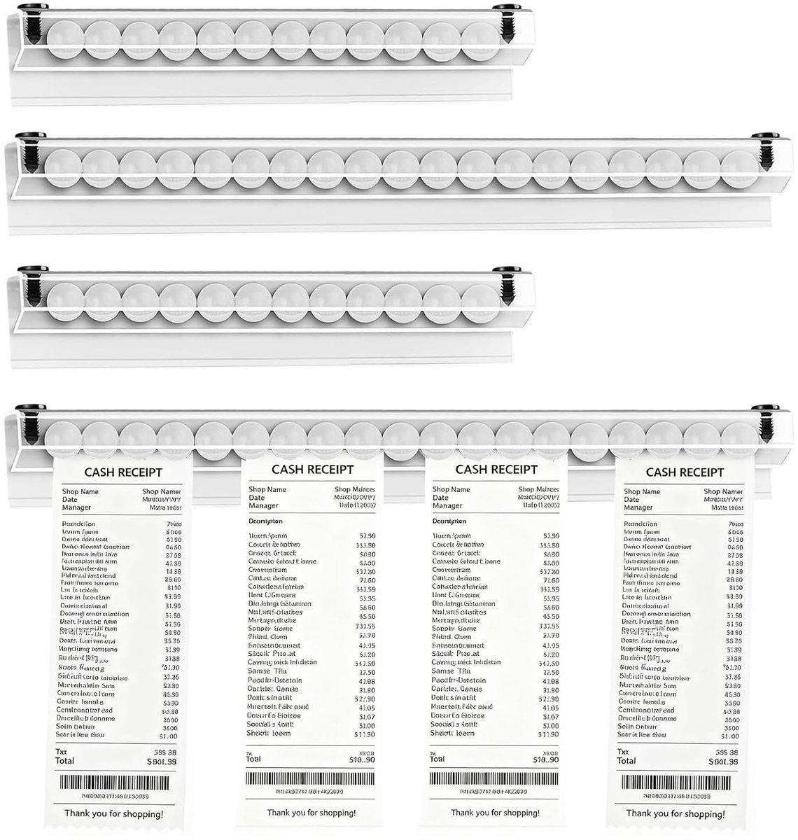 SnelShoppen - 4-delige Ontvangststrip voor Restaurants, Zelfklevende PVC Ontvangsthouder, Berichtenstrip, Klemstrip Notitiehouder, Orderhouder Bar Kan
