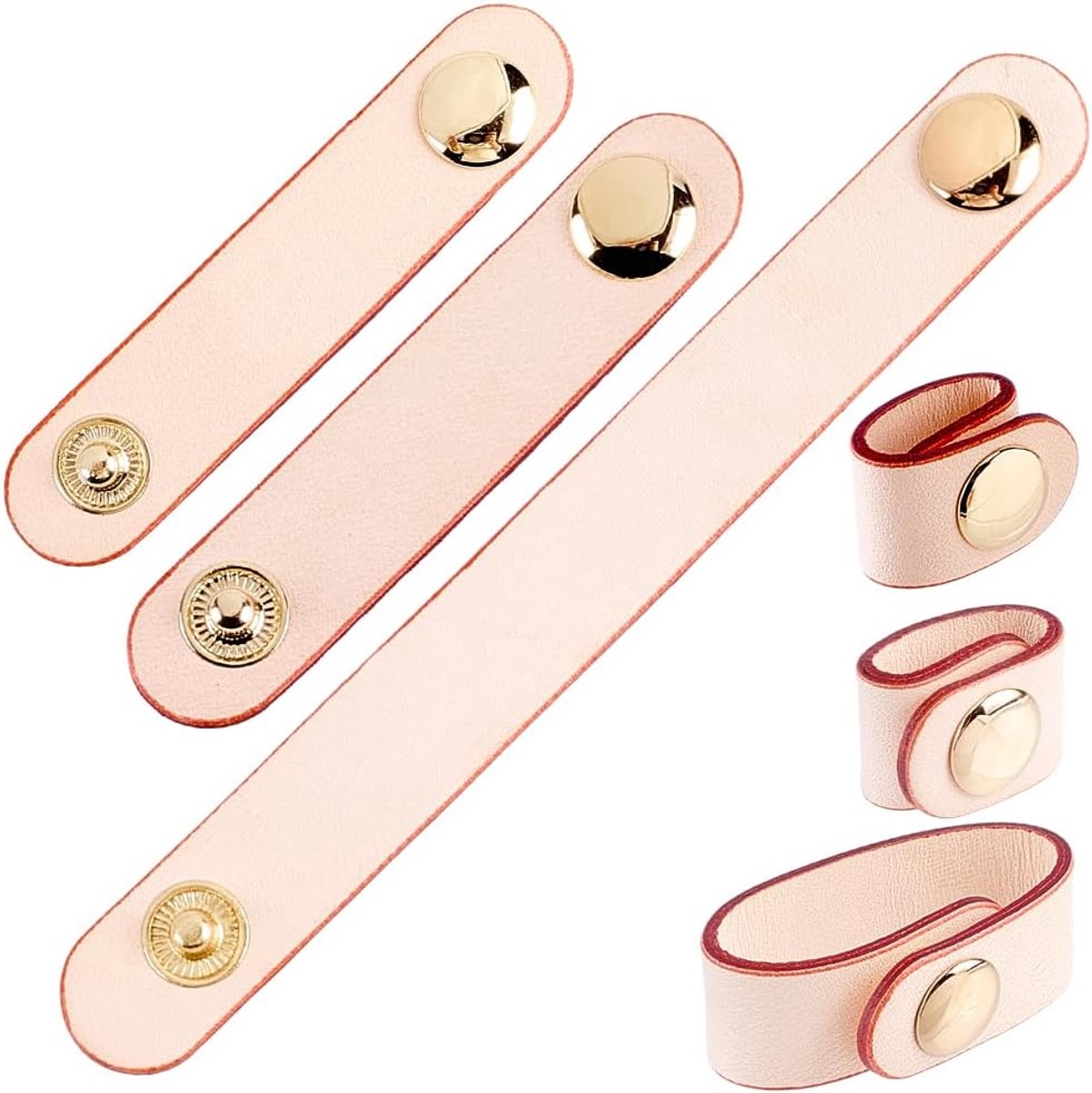 SnelShoppen - 6 Stuks Luxe Koehuid Groentegestuurde Tote Bag Handgrepen Houder PeachPuff Echt Leer Kabel Wikkel Grip Band Verbindingssluiting Organisa