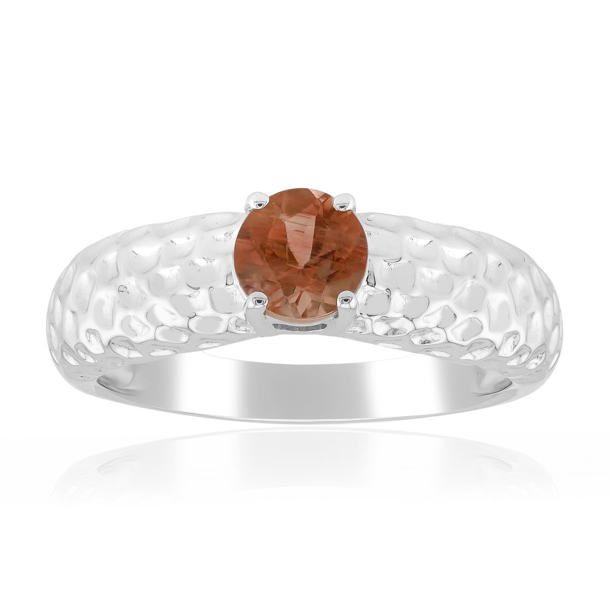 Cavill - Zilveren ring met rhodinering - 925 Sterling zilver - Oregon zonnesteen 0,425 ct rond geslepen - elegante warme tint damesring