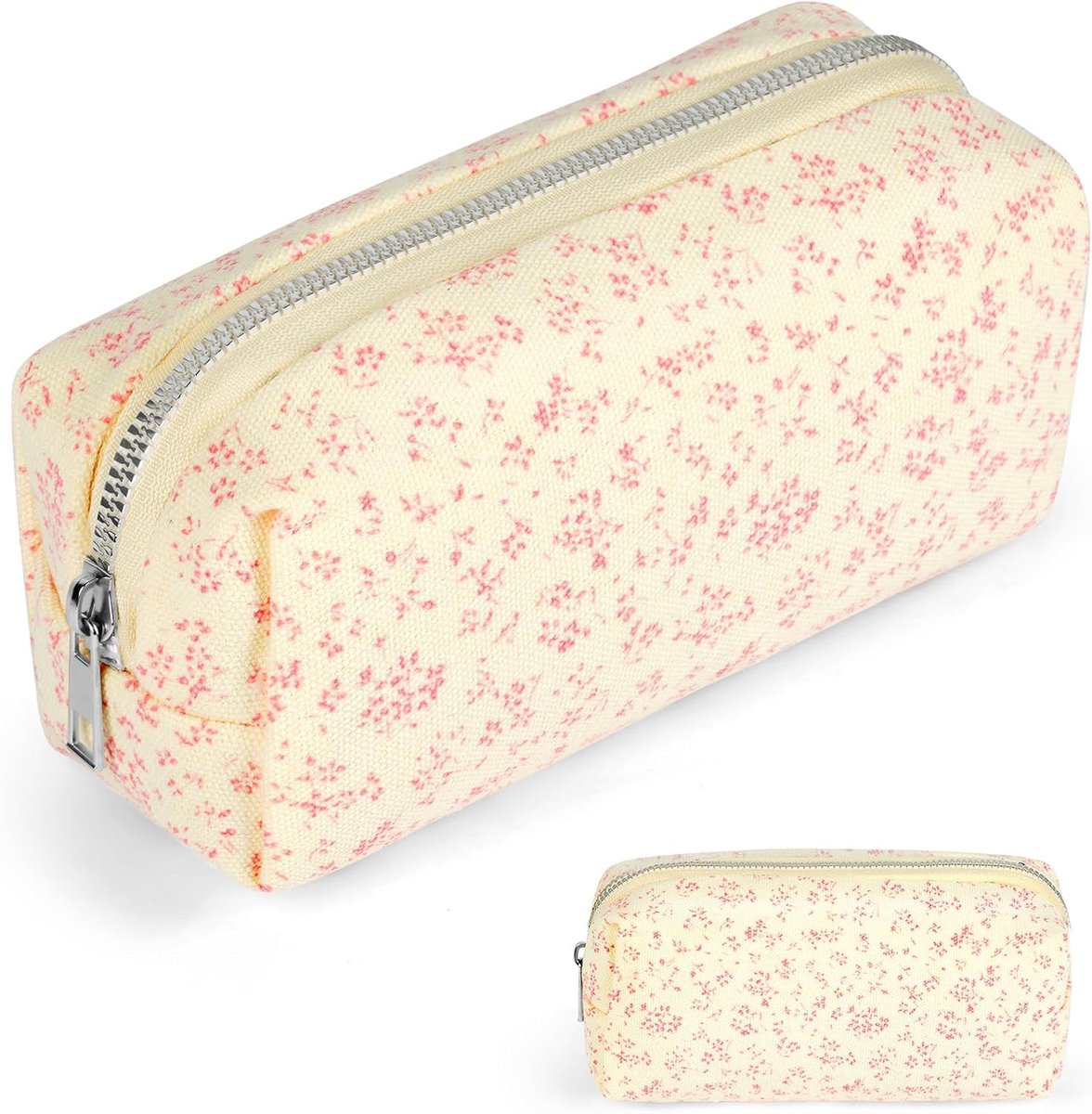 SnelShoppen - Bloemige Pennenhouder met Rits, Ruime Canvas Etui voor School, Kantoor en Reizen, Geschikt als Sleuteltas, Make-up Tasje, 18x8x9cm